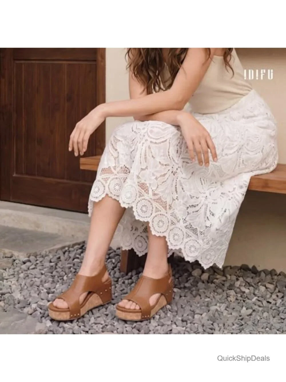 Faux Leather Platform Wedge Sandals Open Toe Adjustable Slingback Comfortable